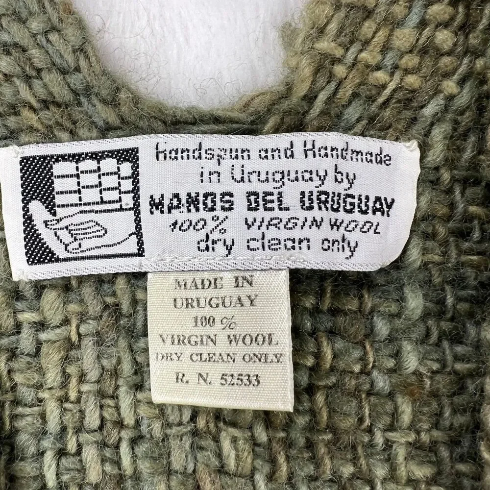 Vintage 70s Manos Del Uruguay Handmade Wool Open Front Ruana Poncho Wrap